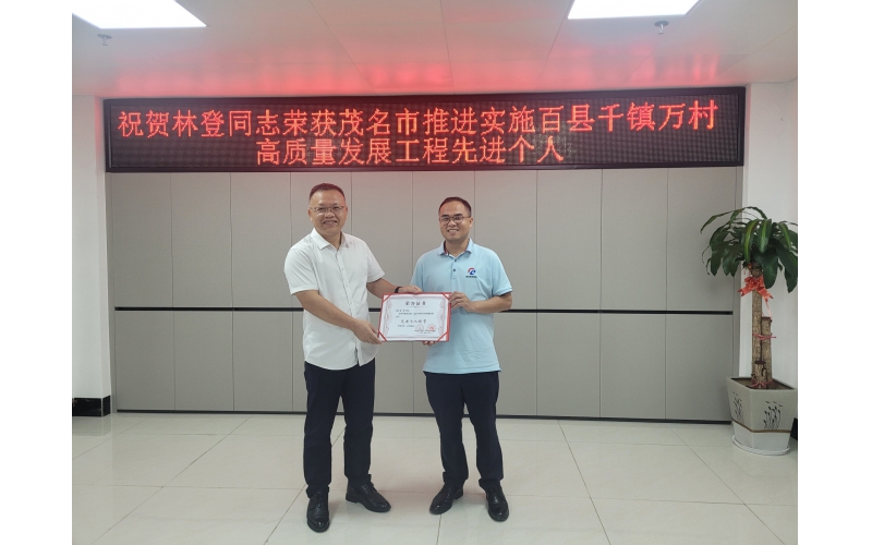 【喜报】点赞！林登同志荣获茂名市&ldquo;百县千镇万村高质量发展工程&rdquo;先进个人！